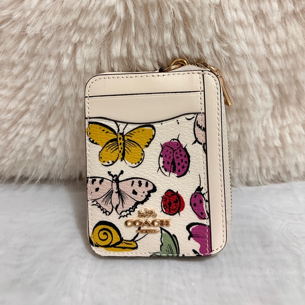 Coach zip card case with creature print